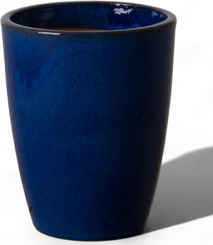 Emissary Bullet 9.5 in. Blue Ceramic Round Planter (9.5 in. L x 9.5 in. W x 12 in. H) with Drainage
