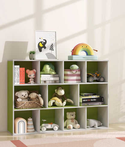 11 Cube Small Kids Bookshelf & Toy Organizer – Wooden Cube Bookcase for Playroom Organization and