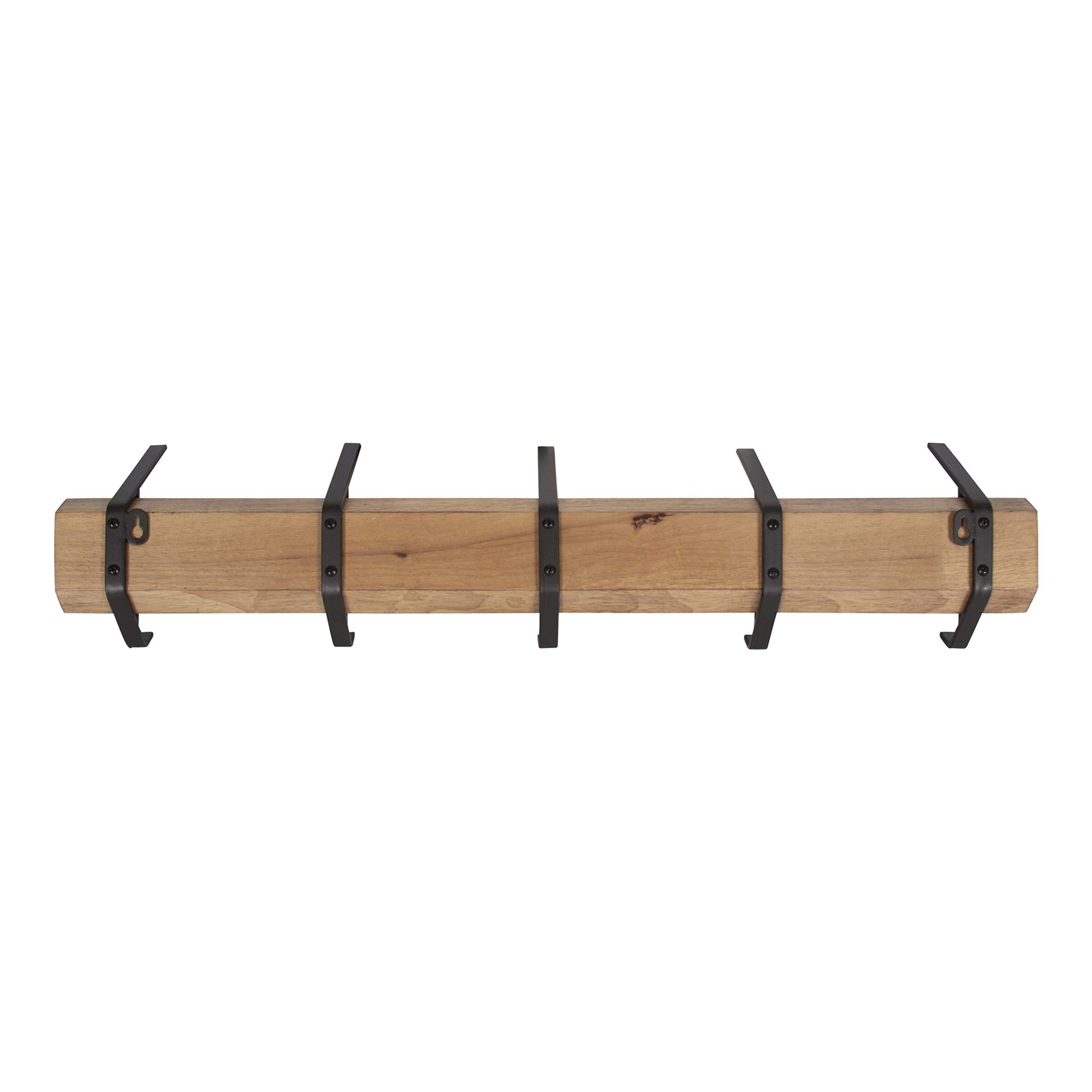 Kate and Laurel Rossmore Farmhouse 5-Hook Wall Hanging Coat Rack, Natural Rustic Wood, Modern