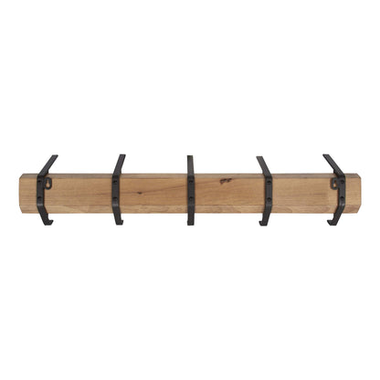 Kate and Laurel Rossmore Farmhouse 5-Hook Wall Hanging Coat Rack, Natural Rustic Wood, Modern