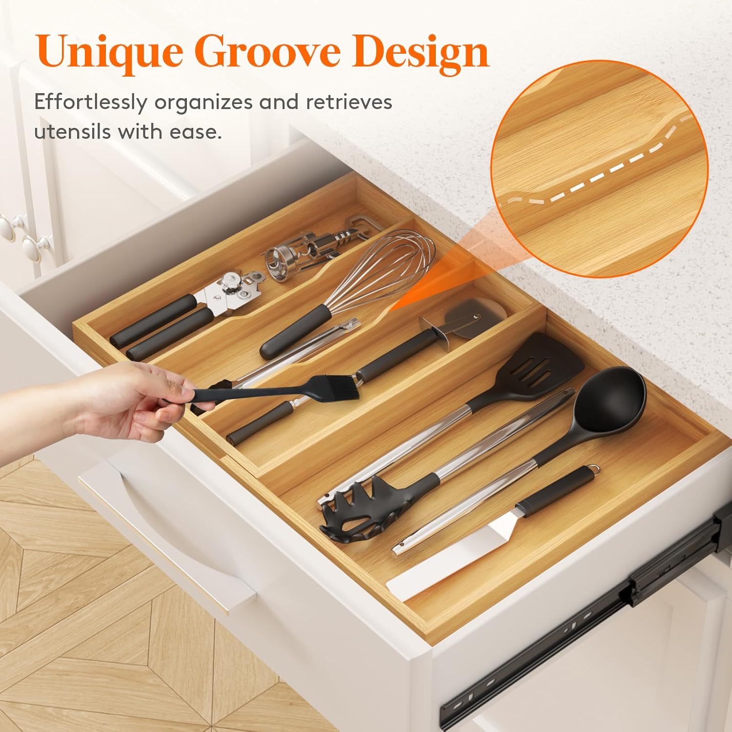Lifewit Utensil Drawer Organizer, Expendable Cooking Silverware Tray for Kitchen Drawer, Bamboo