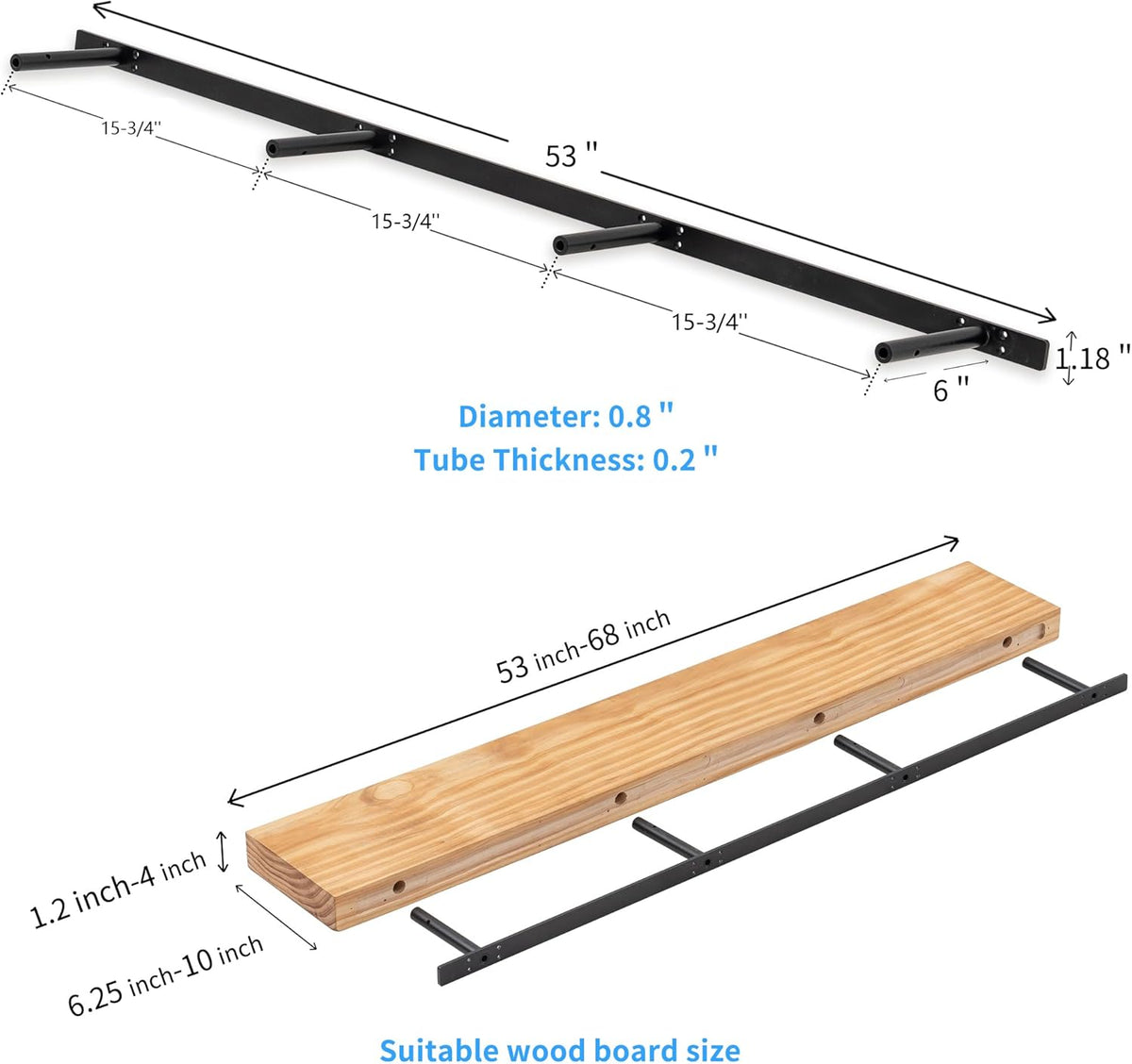 Hidden Shelf Brackets ， Floating Shelf Bracket ( Additional Brackets -NO Kits) 53 Inch -2 Pcs
