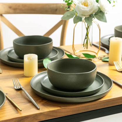 AmorArc Ceramic Dinnerware Sets, Wavy Rim Stoneware Plates and Bowls Sets, Highly Chip and Crack