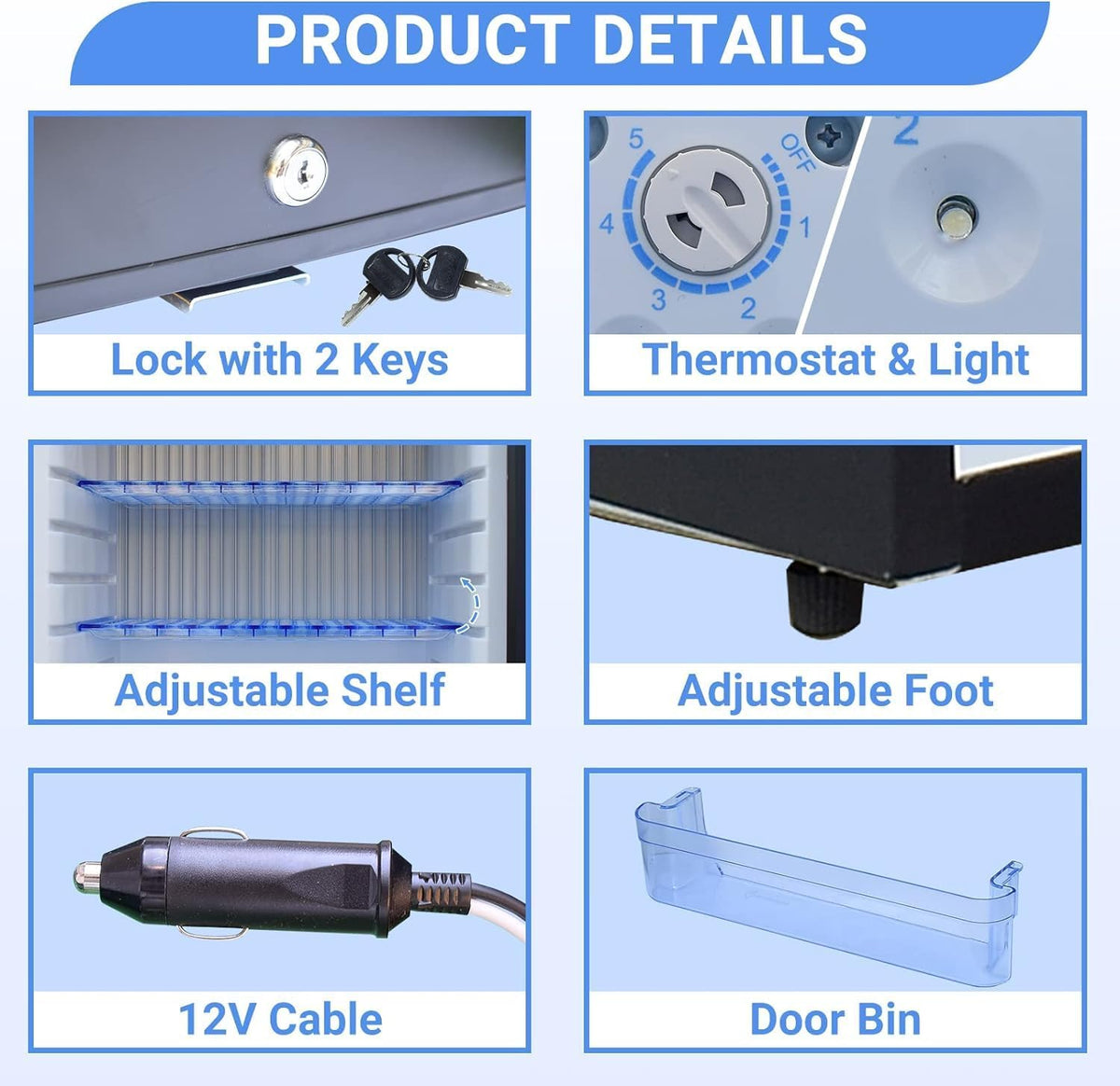 SMETA 12V RV Refrigerator 1.7 Cu.Ft Mini Camper Fridge with Lock and Key AC/DC 110V/12v Quiet