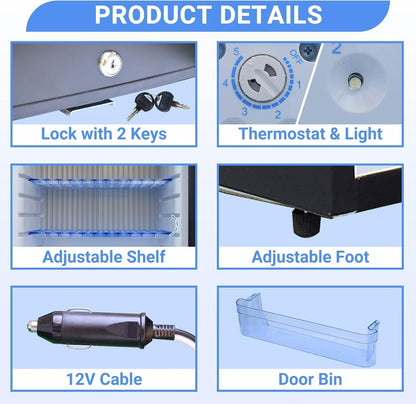 SMETA 12V RV Refrigerator 1.7 Cu.Ft Mini Camper Fridge with Lock and Key AC/DC 110V/12v Quiet