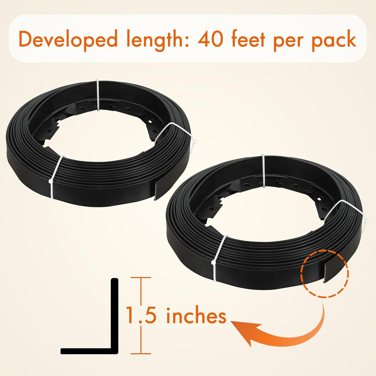 Gardzen 1.5" x 80' Landscape Edging Kit, Garden Edging Coil Comes with 100 Pcs Spikes, No Dig Lawn