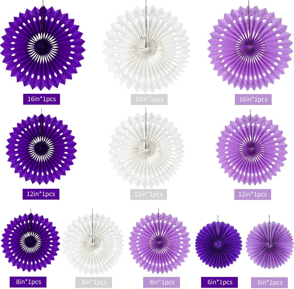 BEISHIDA Lavender Purple White Tissue Hanging Honeycomb Round Paper Fans Decoration Set for