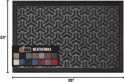 GORILLA GRIP 100% Waterproof All-Season WeatherMax Doormat 35x23, US Designed Natural Rubber, Stain