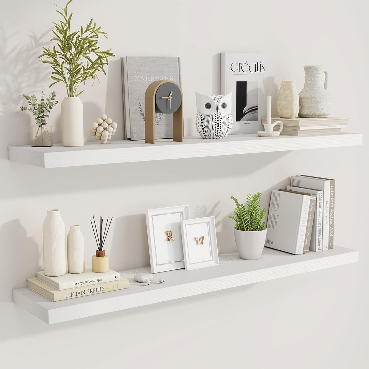 Fun Memories 48 Inch Deep Floating Shelves for Wall, 2 Pack of Long Wall Mounted Wood Shelves with