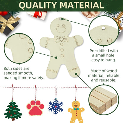 Wooden Christmas Ornaments, 176 PCS Unfinished Predrilled Wood Ornaments Set with 72 Blank Wood