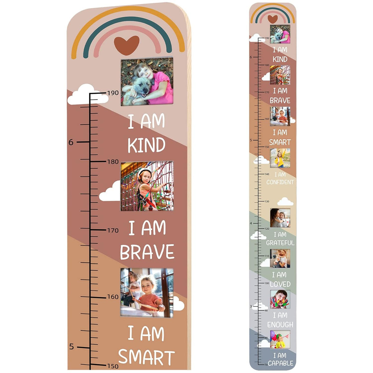 Solid Wood Inspirational Growth Chart for Kids with Photo Windows, Motivational Height Chart for