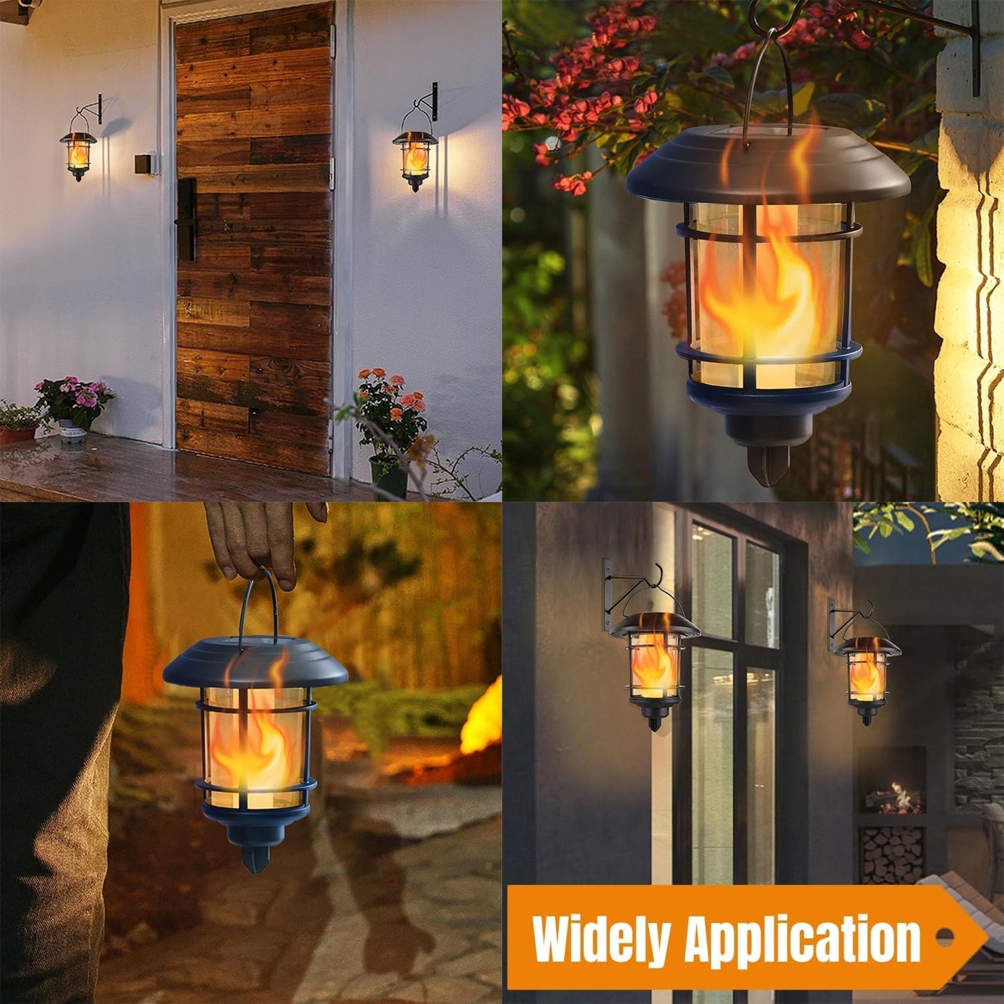 Dynaming Solar Flame Wall Lanterns, Outdoor Solar Wall Hanging Lights, Flickering Flame LED Lights