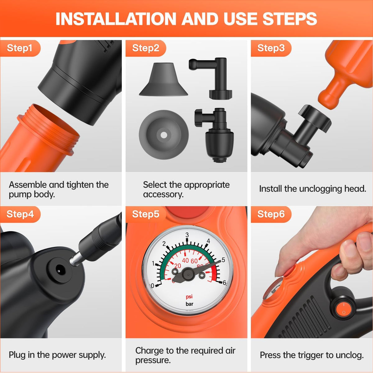 Toilet Plunger, Drain Clog Remover, High-Pressure Air Drain Blaster with Real-Time Barometer