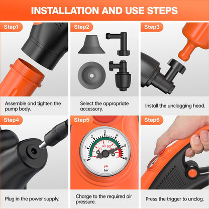 Toilet Plunger, Drain Clog Remover, High-Pressure Air Drain Blaster with Real-Time Barometer