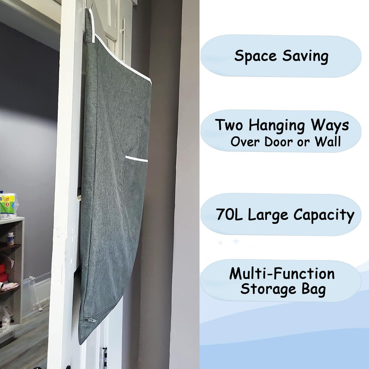 XL Door Laundry Hamper, Hanging Hamper with Large Openging, Hanging Laundry Hamper Storage Bag，Door