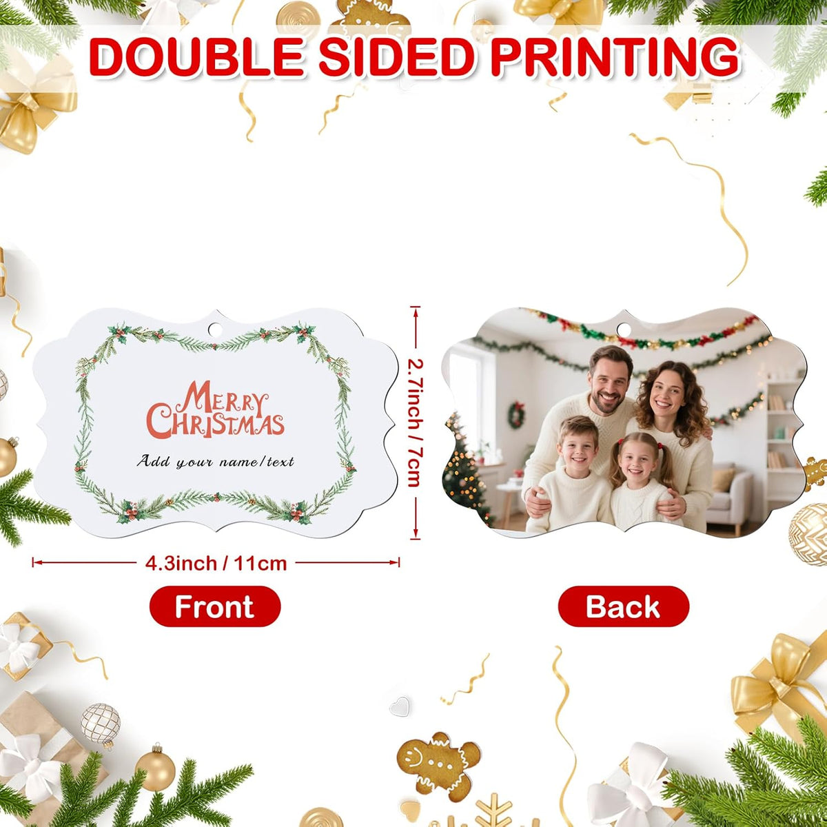 Personalized Photo Christmas Ornaments Double-Sided Metal Custom Picture Christmas Ornament 2024