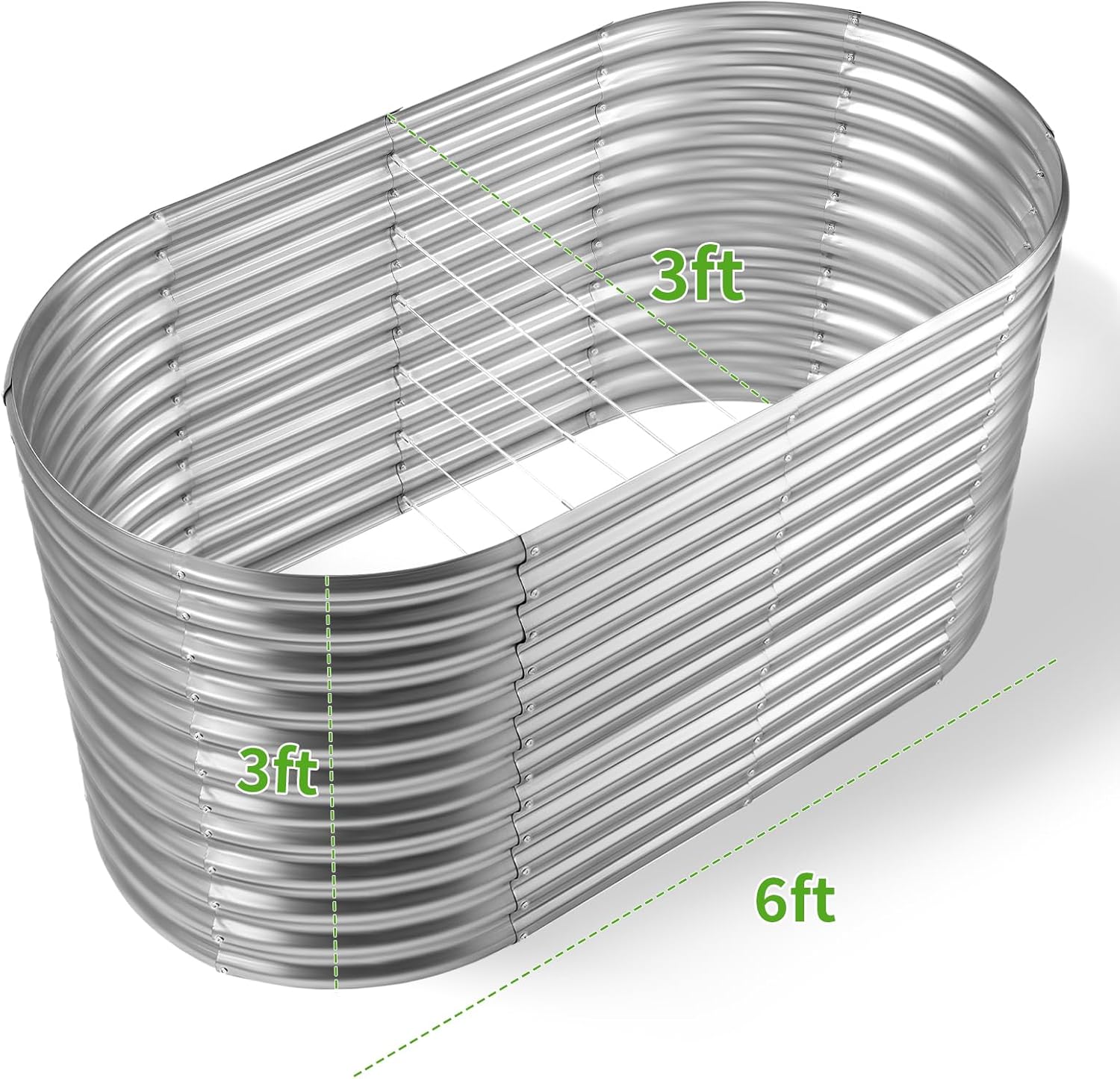 Land Guard 6x3x3ft Oval Galvanized Raised Garden Beds, Large-Capacity Metal Planter Box Outdoor