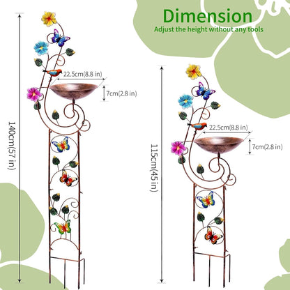 57" Height Metal Bird Bath with Trellis for Outdoor, Vintage Decorative Bird Baths, Small Garden