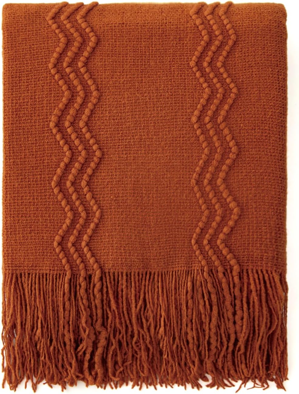 MIULEE Fall Rust Knitted Throw Blanket for Couch Boho Terracotta Textured Cozy Woven Blanket with