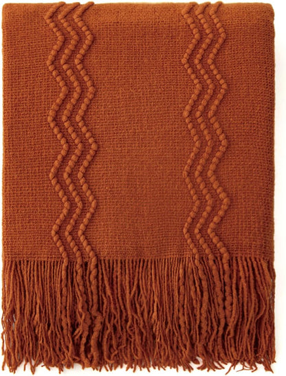MIULEE Fall Rust Knitted Throw Blanket for Couch Boho Terracotta Textured Cozy Woven Blanket with