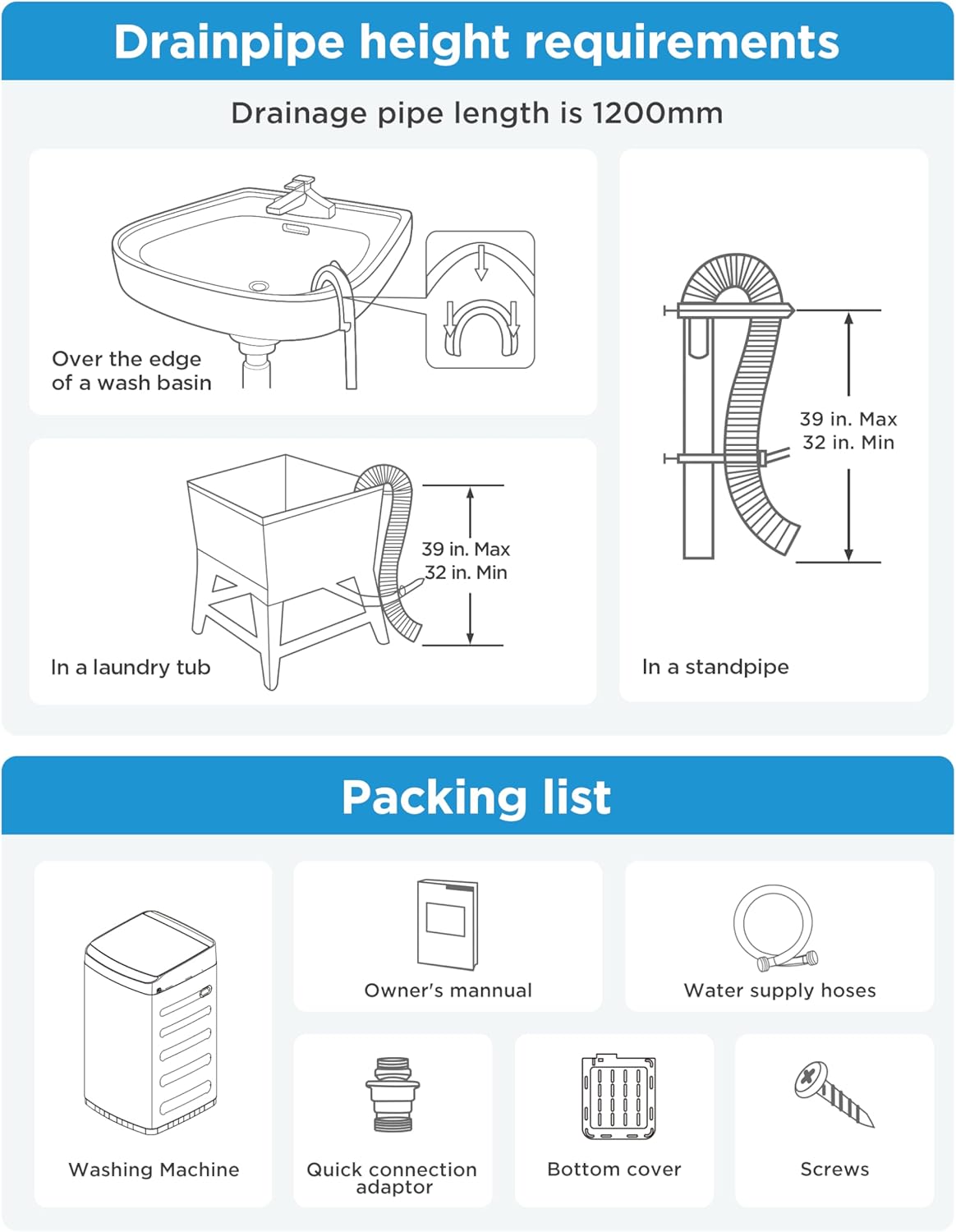 Midea MLTW09M1BWW Portable Washer with 6 Cycles, Drum Clean, Quick, Stainless Steel Tub