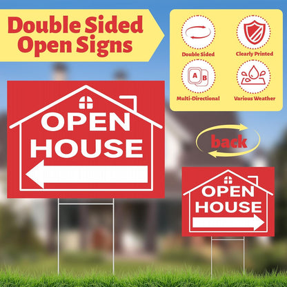 44 Pcs Open House Signs for Real Estate Agent Supplies, Double Sided Open House Flag with Poles