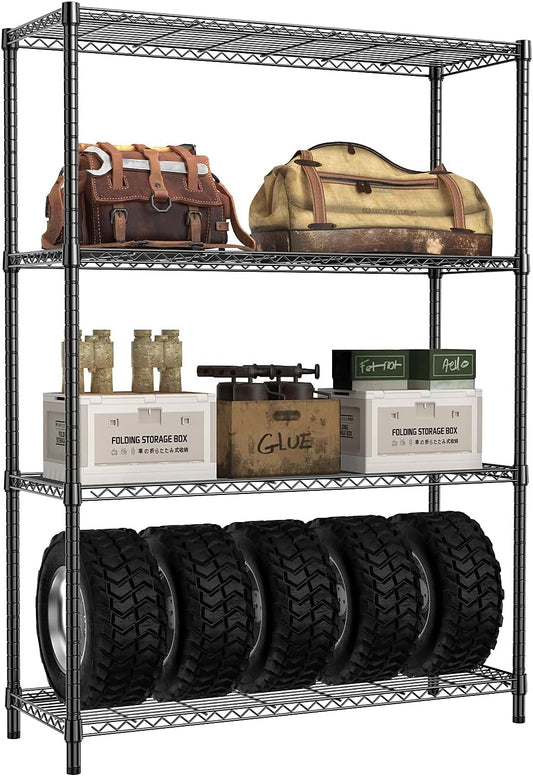 IZEUK 1400 LBS Garage Black Shelving Wide Storage Shelves 4 Tier Adjustable Heavy Duty Metal Wire