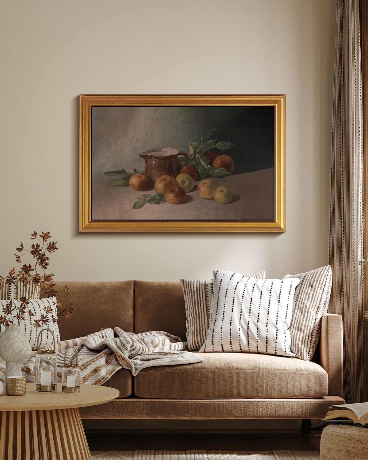 HUARCEY Gold Framed Vintage Wall Art for Living Room Harvest Apples Still Life Oil Painting Large