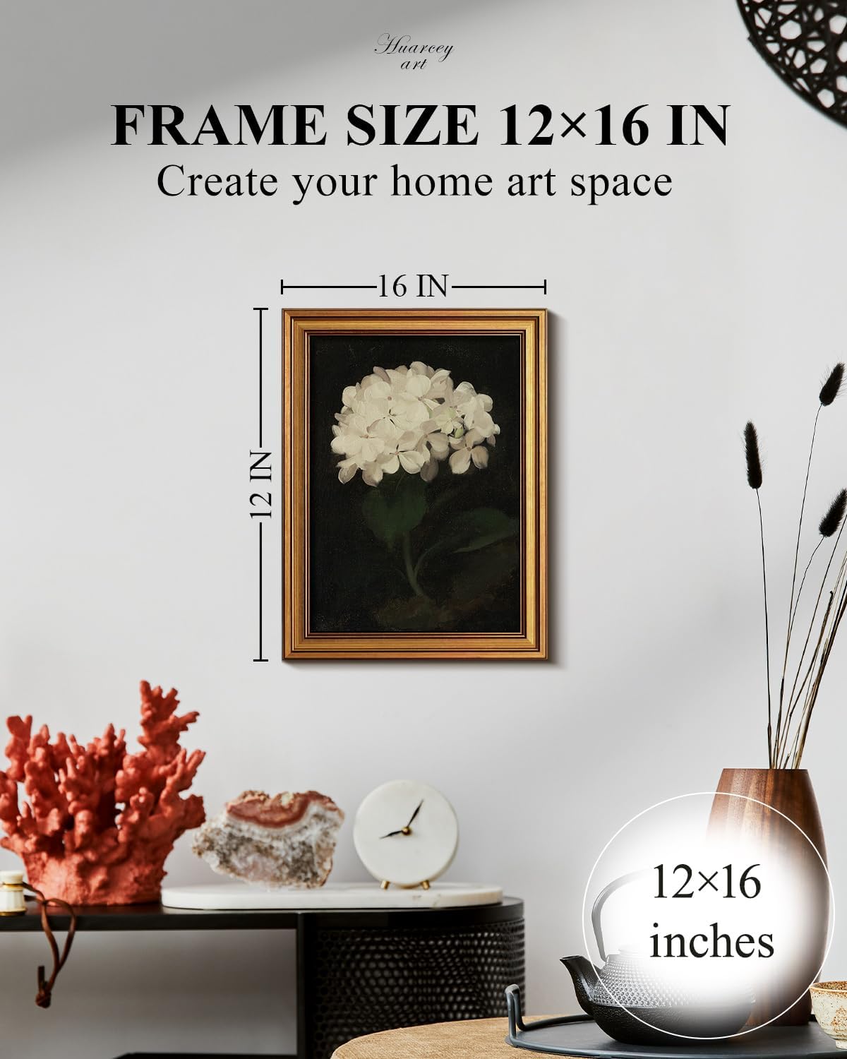 HUARCEY Gold Framed Vintage Wall Art for Living Room, Flowers Painting Canvas Prints Shelf Decor