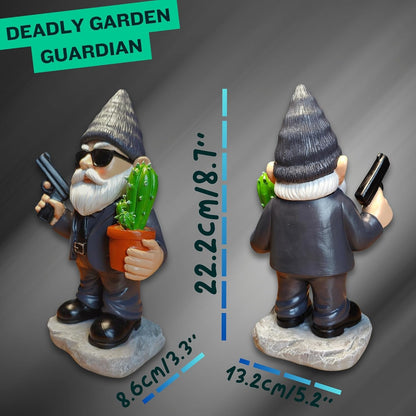 Gnome Decoration for Garden & Home - Professional Hitman Look Statue, Léon Inspired 8.7 Inch Resin