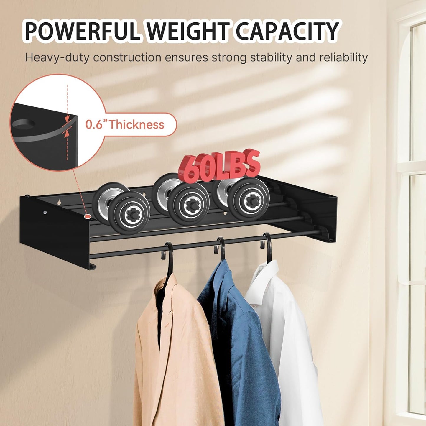 FOCHIER F Laundry Drying Rack Wall Mounted Clothes Drying Rack Collapsible with 5 Aluminum Rods and