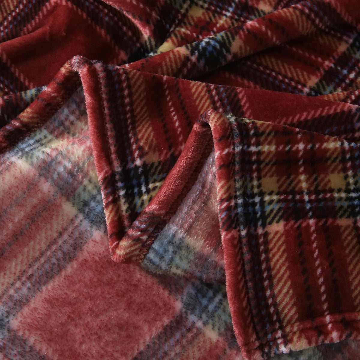 MERRYLIFE Dark Red Plaid Throw Blanket Decorative Fleece Throw | Ultra-Plush Colorful | Couch