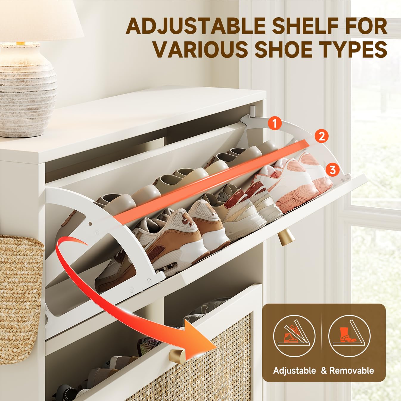 Nicetree Shoe Cabinet Storage for Entryway Slim 9.5" Freestanding Floor Base Shoe Storage Cabinet