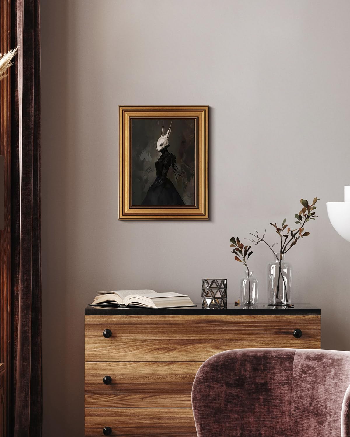 HUARCEY Gold Framed Vintage Wall Art Canvas Prints Gothic Room Decor Vintage Rabbit Lady Wall