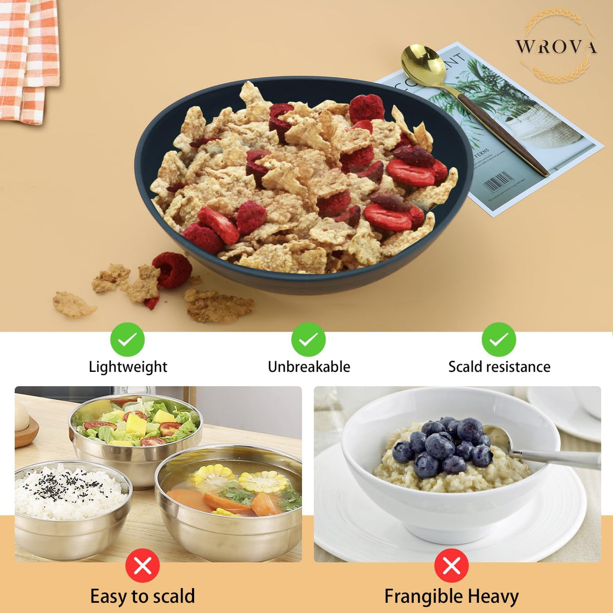 65oz Large Salad Bowls Black - Wheat Straw Salad bowls Set of 4 - Unbreakable Salad Bowls Dishware
