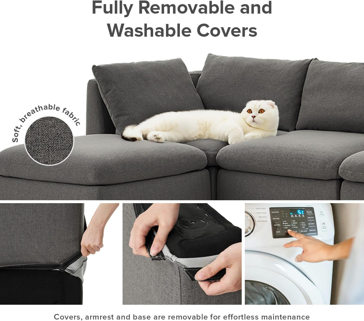 mopio Oversized Modular Sectional Sofa with Fully Removable Covers and Storage, Convertible U
