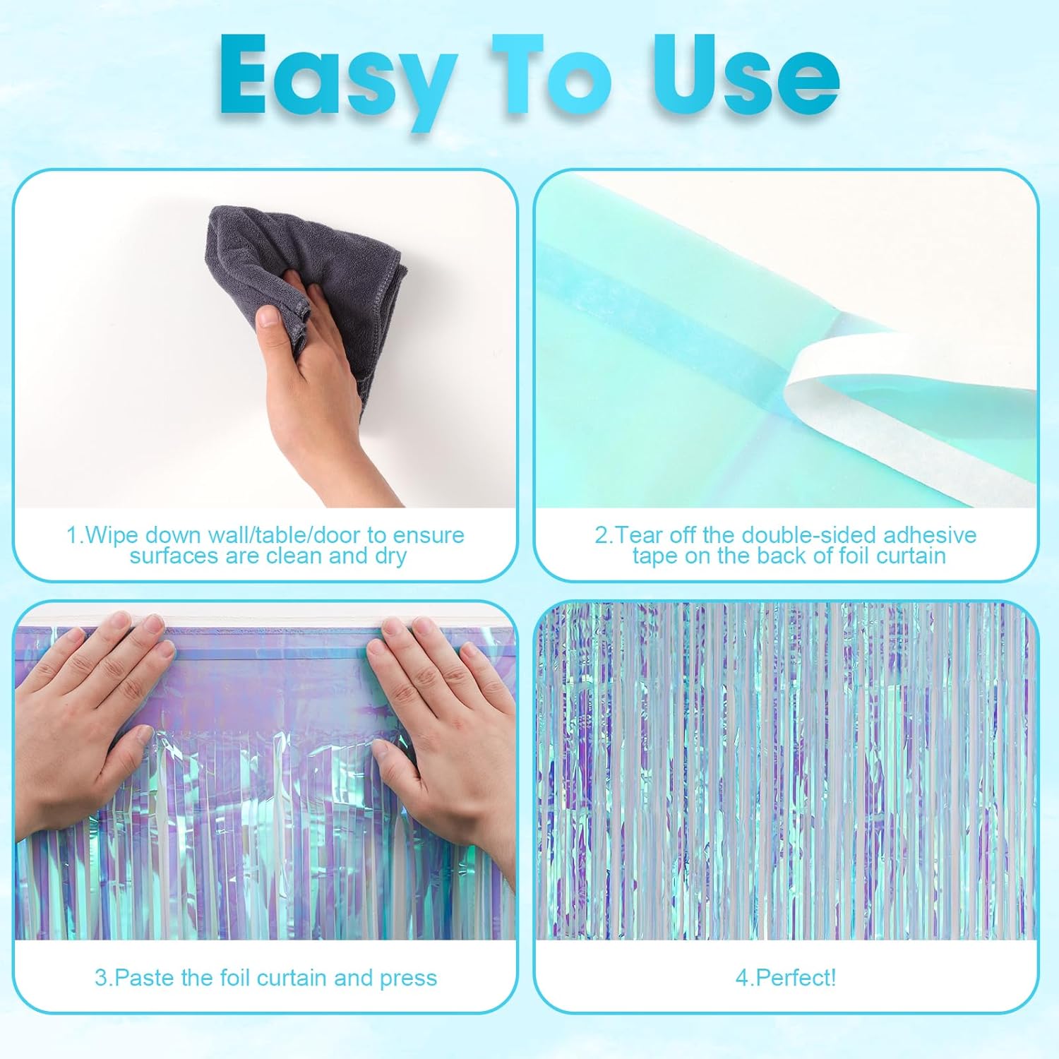 3 Pack 3.3x8.2 Feet Neon Iridescent Foil Fringe Backdrop Curtains, Tinsel Streamers Birthday Party