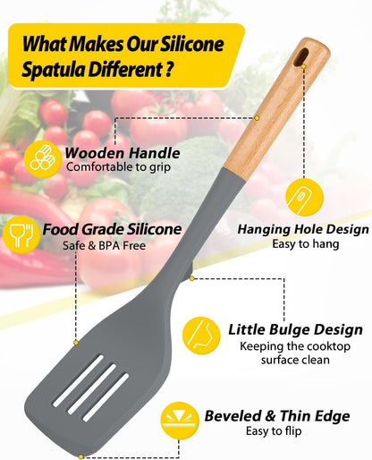 Pack of 2 Large Silicone Spatula, Heat Resistant Solid Turner, Non Stick Slotted Spatulas with