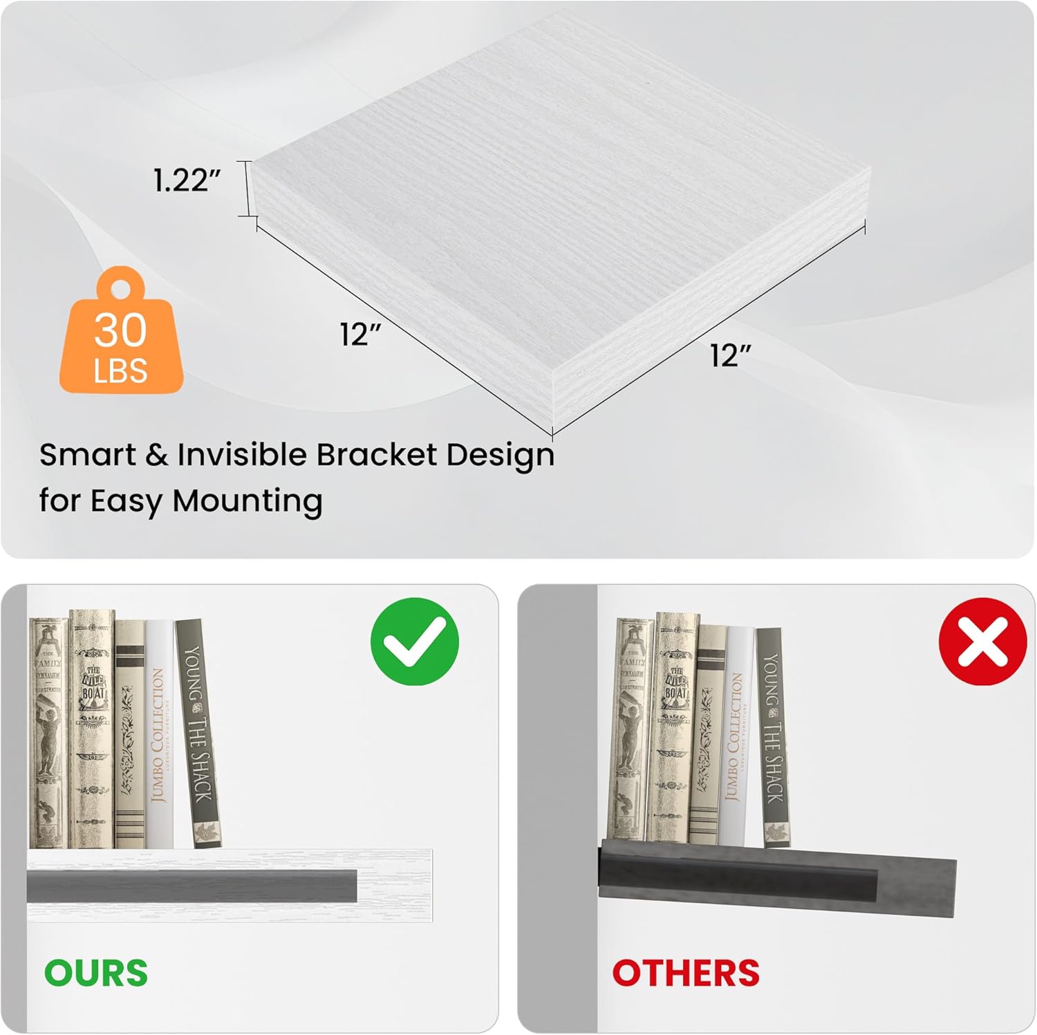 Square Floating Shelves for Wall, 12" W x 12" D x 1.2" H, Small Wooden Wall Mounted Display Shelves