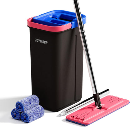 JOYMOOP Mop and Bucket Set for Home, Hands-Free Self-Cleaning System, with 3 Reusable Microfiber