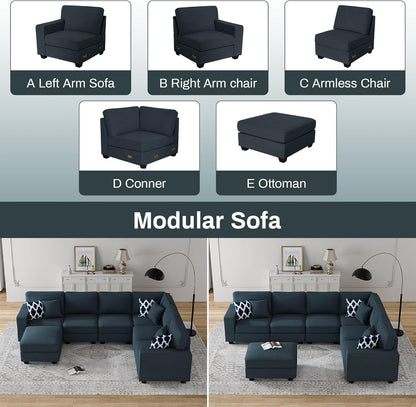 L Lengend Vansen Modular Sectional Sofa U Shaped Couch with Ottoman Modern Reversible Corner