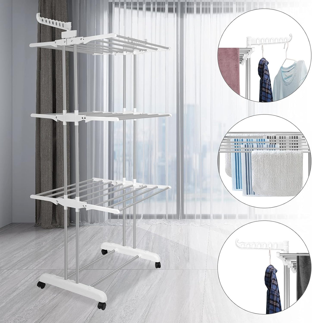 Bigzzia Clothes Drying Rack, Folding Stainless Steel Drying Rack Clothing Indoor Outdoor