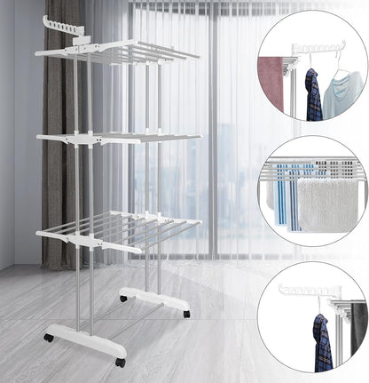 Bigzzia Clothes Drying Rack, Folding Stainless Steel Drying Rack Clothing Indoor Outdoor