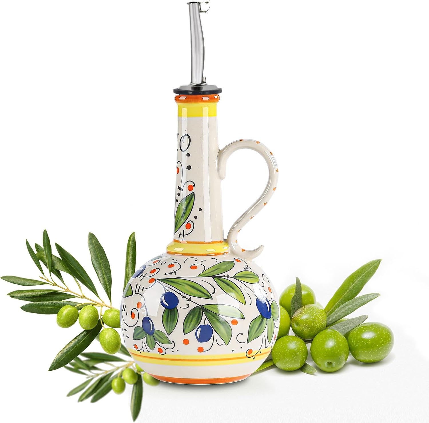 18 oz Ceramic Olive Oil Dispenser Bottle for Kitchen, Large Capacity Oli and Vinegar Cruet with