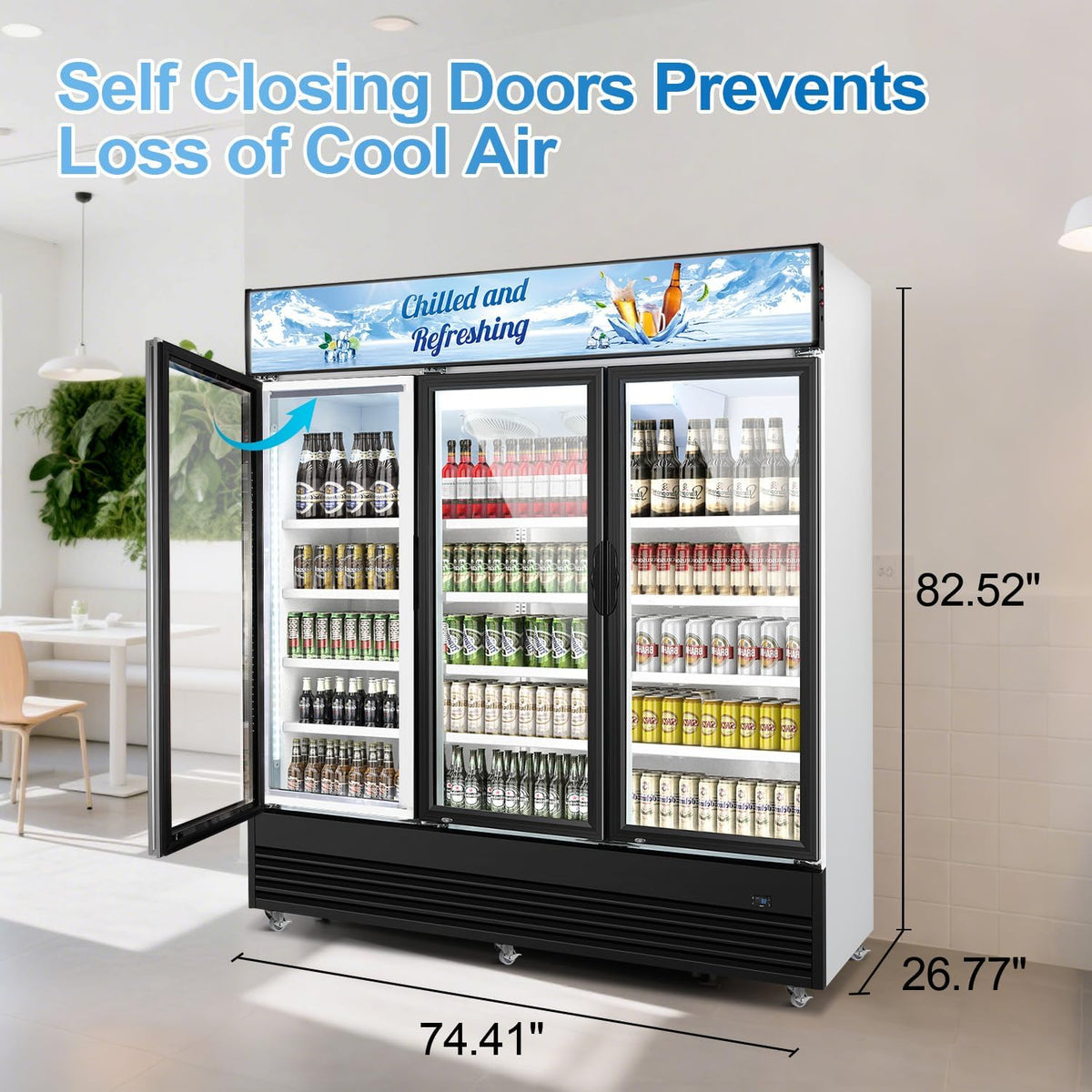 Tylza Commercial Refrigerator, Three Glass Door Display Beverage Fridge, 59.06 Cu Ft Upright