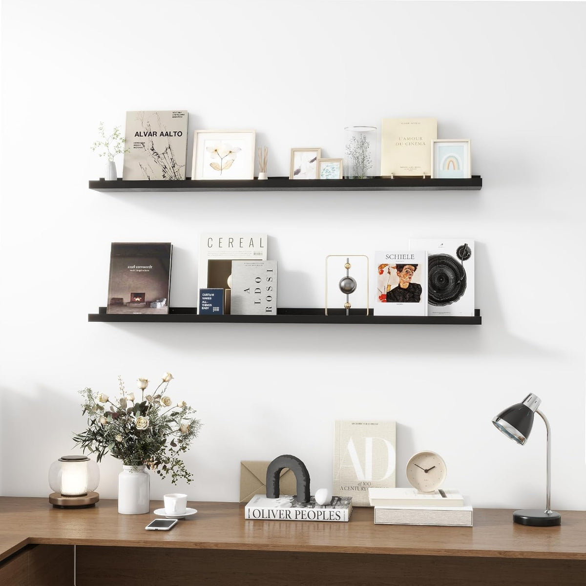 Picture Ledge Shelf, Wood Long Floating Shelves for Wall, Set of 2, 48 inch Picture Ledge Shelves