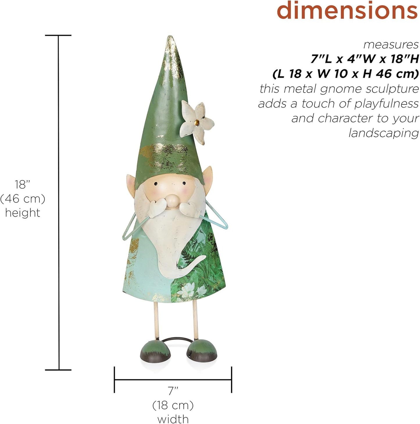 Alpine Corporation - 18" Tall Outdoor Garden Gnome Yard Decoration - Metal Statue with Speak No