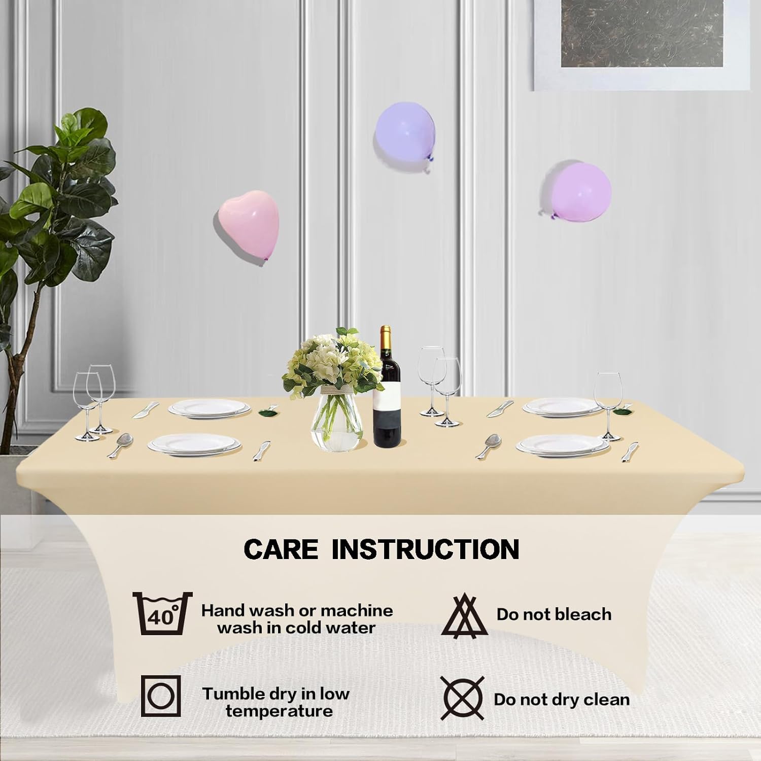 IVAPUPU 4FT Table Cloth for Rectangular Fitted Events Stretch Champagne Table Covers Washable Cover
