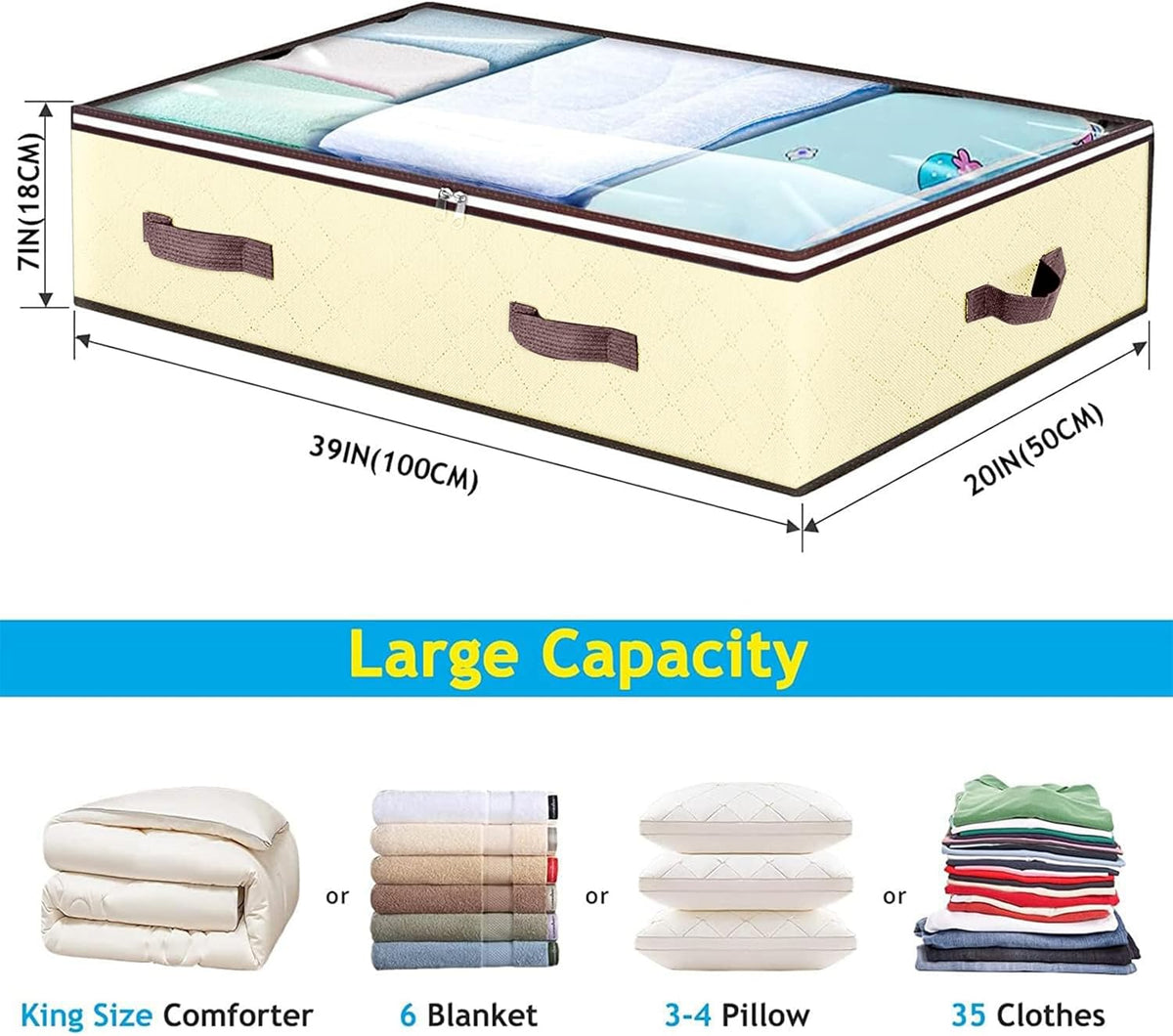 90L Under Bed Storage Containers, Underbed Toy Organizers and Clothing Storage Bags, Closet Storage