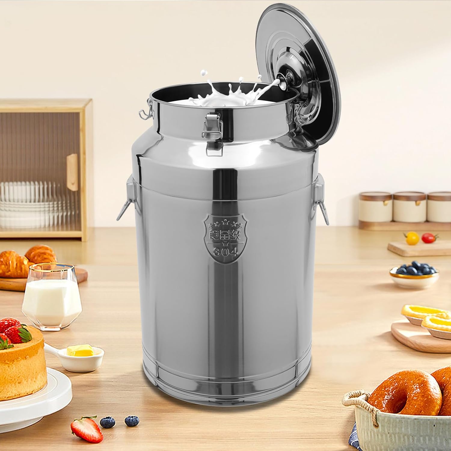 Stainless Steel Milk Can, 304 Stainless Steel Pail 20Gal Milk Can with Sealed Lid, 76L Hanging Lid